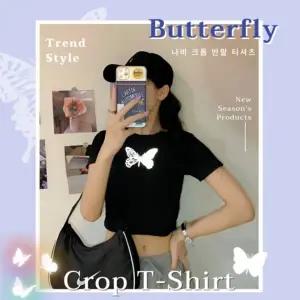 [별별창고] 여자 반팔티 크롭 여성 유넥 기본티 이너 면 라운드넥 레이어드 미니핏 프린팅