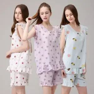 여성 민소매 여름 잠옷 세트 홈웨어