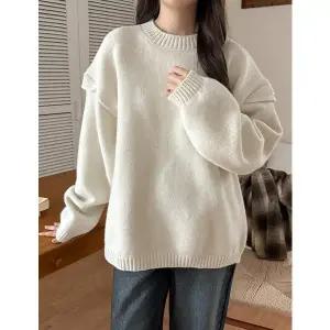 [공구우먼] 올라드 루즈핏 라벨 라운드 니트 85939 빅사이즈 여성의류