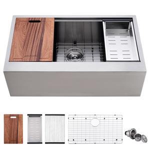 33인치 농가 싱크대 작업대 - VOKIM 33X22인치 농장 스테인리스 스틸 16게이지 선반 플랫 에이프런 프론트 싱글 볼 주방