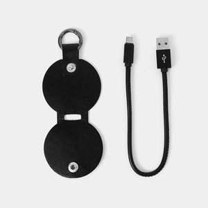 보조배터리 휴대폰충전 5핀 열쇠 고리 충전 케이블 블랙 링 인조가죽 휴대