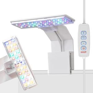 플루비레이 미니 클립온 수족관 조명 7W USB 디밍 가능 어항 램프, 3가지 모드(풀 스펙트럼 / 화이트 RGB), 9단계 밝기, 소형 LED 조명으로 u20133 갤런 1개를 지원합니다
