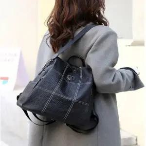 (색상 블랙)여성 스티치 블랙 메탈 포켓백팩 여행백팩 엄마백팩 가방 데일리 여자 백팩 엄마 여행