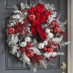 현관문용 크리스마스 화환, 화환 및 스웨그, 걸이 장식 6개 세트, 인조 겨울 공 창문 실내 현관 홀리데이 벽 파티 용품(단, 화환만)