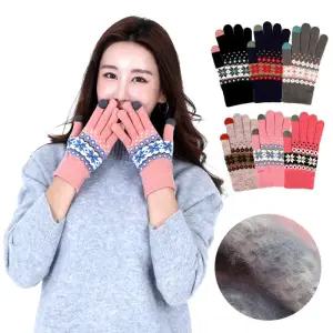 소프트눈꽃기모터치장갑 스마트장갑 겨울 니트 자전거 커플 기모 울