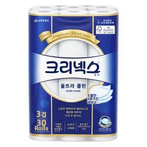 크리넥스 울트라클린 3겹 30롤 1팩 롤휴지 두루마리