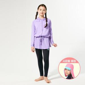 [베이직엘르][본사] 베이직엘르 여아동 롱 집업 래쉬가드 워터레깅스 세트 BEG-V601P