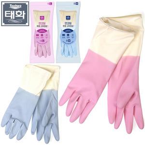 태화 투톤 면코팅 고무장갑 핑크 블루 X 10켤레