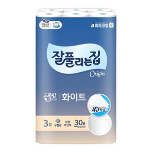 잘풀리는집 화이트 30롤  1팩 화장지 휴지 두루마리