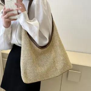 여자 여름 데일리 밀짚 짜임 파우치 가방 숄더백