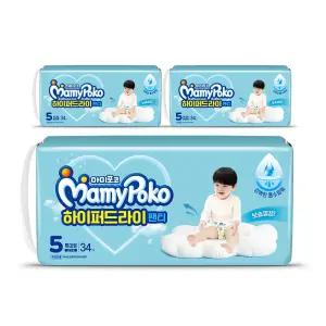 마미포코 하이퍼드라이팬티 여아용, 특대형, 34매, 3팩, 1개