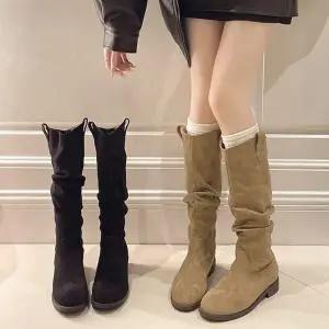 [하프클럽/] 스웨이드 웨스턴 플랫 롱부츠(3cm)-2552