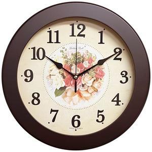 [골든벨]PM4854 무소음 벽시계 31cm 브라운 핑크장미 제조한국