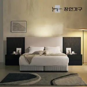 장인가구 까르뎅차콜 패브릭 LED 호텔 침대 투매트리스 프레임 LK+유로탑+협탁2(800 800)