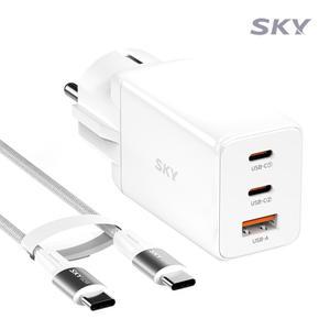 [케이블세트]스카이 필 접지 GaN 65W PD 멀티 3포트 초고속 충전기 GE10 C타입 아이폰 갤럭시 맥북 노트북