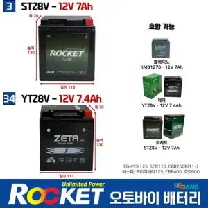 3번 혼다 더뉴PCX 2018~2025 12V7AH /로케트 오토바이배터리 STZ8V