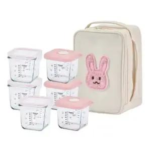 글라스락 베이비X비비엔다 눈금 이유식 용기 270ml 혼합 6조  보냉백 세트 (핑크버니에디션)
