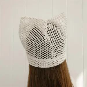 여성 여름용 시스루 고양이귀 니트 비니