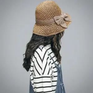 여성 바캉스 리본 장식 라탄 버킷햇
