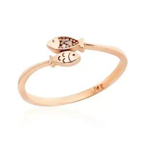 [비앤비골드] 18K 크로스 두마리 큐빅 물고기 반지 SRS26766