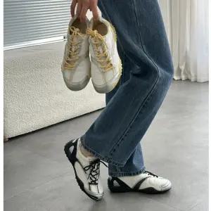 여성 캐주얼 가죽 메쉬 콤비 레이스업 스니커즈