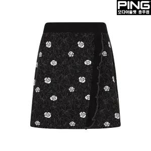 [핑]여성 자가드 프릴 니트 큐롯 스커트 121D3PC183_BK_CJ