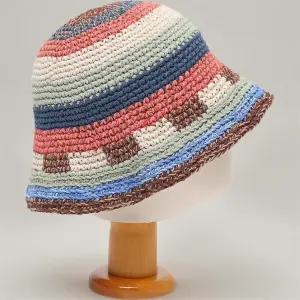 여성 핸드메이드 니트 배색 스트라이프 벙거지 모자