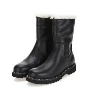 BABARA 소가죽 퍼 미들 롱부츠 3cm_BBF860BK