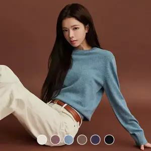 [지오다노] 355912 여 12gg 민자 캐시블랜드 크루넥 긴팔 니트 스웨터