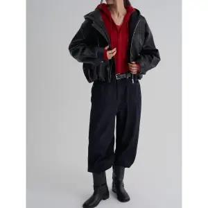 [에잇세컨즈] 후드 레더 블루종 - 블랙 (125X3ZMQ15)