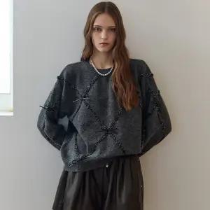 [MAXZA] 리본 디테일 글리터 믹스 라운드넥 니트