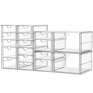 ARSTPEOE 메이크업 아크릴 정리함, 17개의 서랍(4세트), 책상 정리함 및 액세서리, 클리어 사무용 아트 공예 용품을 위한 방진 보관 서랍