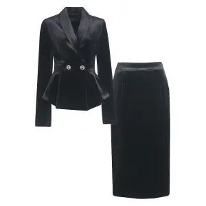 SET 여성 리앤 벨벳 겨울 정장 자켓+스커트 세트