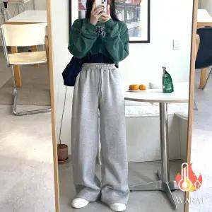 앤샵 기본/롱 2단기장 융털기모 슈니에 폭신 융털기모 트레이닝 밴딩 일자 와이드팬츠(4color)