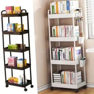 바퀴형 선반 트롤리 플라스틱 회전 주방 이동식 트롤리 선반 욕실 틈새 5단 다용도실 캠핑용 베란다