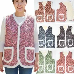 토끼털 꽃무늬조끼 발열조끼 촌캉스 시골조끼 김장조끼 할머니 겨울조끼 누빔조끼 털조끼 복고패션 깔깔이
