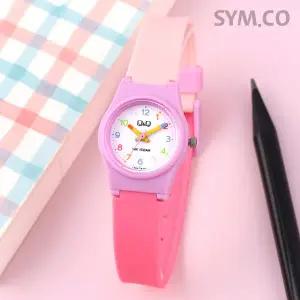 큐앤큐 V28A-003VY 미니멀 라운드 컬러풀 핑크 어린이 아동 우레탄 시계 c