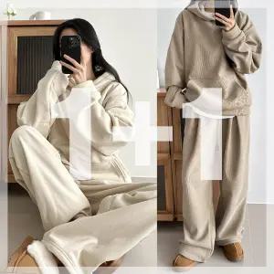 [원쁠원] 양털 골덴 후드 핀턱와이드 세트 오버핏 기모 트레이닝SET 데일리 남녀공용
