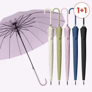 [1+1] 16살대 튼튼 장우산 태풍,비바람 견디는 남녀공용 가죽그립 우산 컬러5종