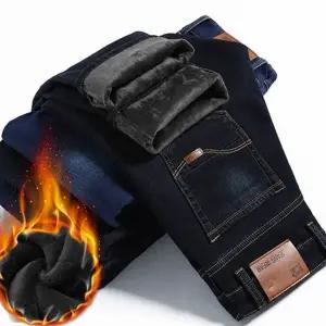 남성 기모 청바지 데일리 스트레이트 블랙진 남자 겨울 청바지 방한 팬츠