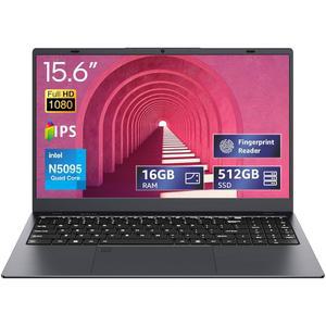 UOWAMOU 15.6인치, 16GB RAM, 512GB SSD, FHD IPS 디스플레이 노트북 컴퓨터, N5095 쿼드 코어, 2.4/5G WiFi, BT4.2 백라이트 및 지문, 경량 휴대용