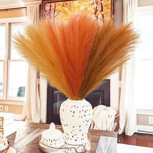 인조 팜파스 그래스, 오렌지색 줄기, 꽃병 필러, 가을 꽃꽂이, 홈 웨딩 장식 보헤미안 센터피스,