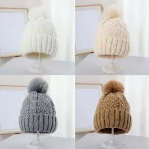 여성 퍼 솔방울 니트 소재 부드러운 겨울 방한 모자 목토시