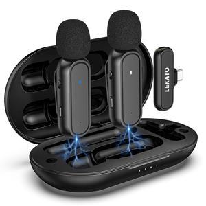[미국배송] 안드로이드 폰용 LEKATO 무선 라발리에 USB-C 충전 케이스 포함 2팩 마이크 비디오 녹화용 75피트 전송 브이로그 인터뷰 유튜브 틱톡
