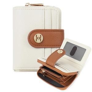 텔레나 스몰 월렛 여성 RFID 차단 이중폴드 카드 홀더 가죽 지갑 지퍼 코인 포켓 베이지 브라운