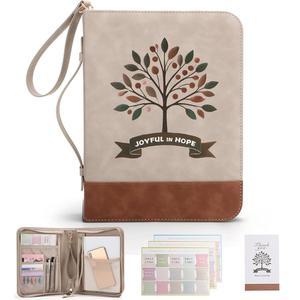 [미국배송] 루비버 성경 커버 케이스 표준 사이즈 및 액세서리를 위한 손잡이 지퍼 포켓이 있는 프리미엄 가죽 휴대용 책장 큰 가방 여성 남성 레이디 걸을 이상적인 선물