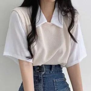 대학생 여름 데일리 카라 반팔 클래식 티셔츠 페이크 (KYR-WFGV9FJ)