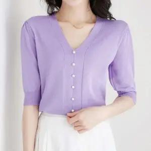 여성 티 여름니트 반팔니트 여름 퍼플 니트 반팔 (KYR-WFISAGM)