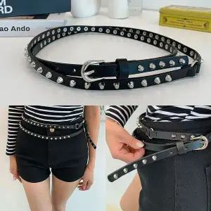 [하프클럽/]샤도스트랩벨트 실버 여성 허리띠 찡 포인트 가죽