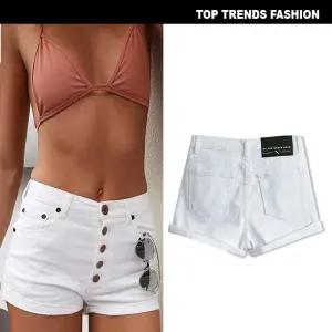 데님 여사친 스판 롤업 하이웨스트 핫팬츠 슬림 OP4